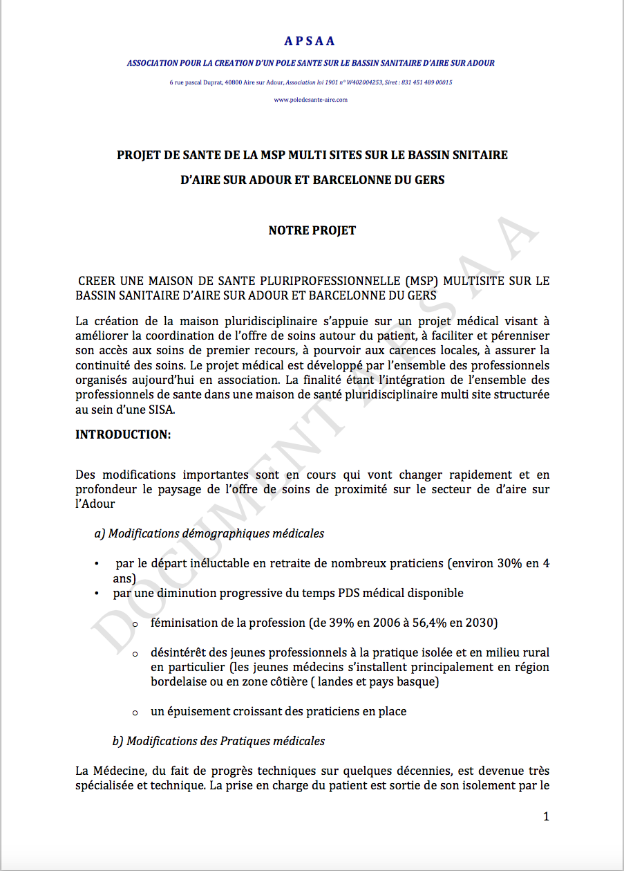 PROJET DE SANTE
